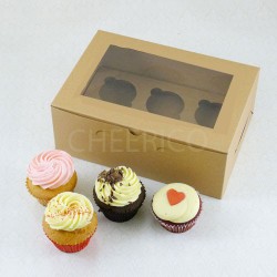 Cake: 6 cupcake window kraft brown Box($2.00/pc x 25 units)