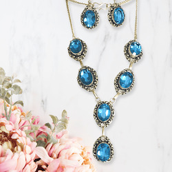 Antique styled Blue Topaz necklace earrings set