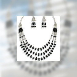 Beaded natural Onyx necklace earrings set