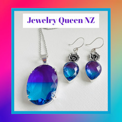 Internet only: Purple Blue Tourmaline pendant and earrings set