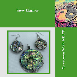 Internet only: Paua Tree of Life pendant and earrings set