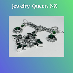 Chrome Diopside flower earrings and pendant