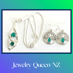 Internet only: Sterling silver natural chalcedony necklace and earrings set