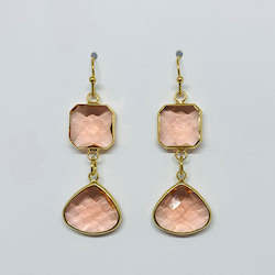 Jewellery: Double Peach and Gold Drop Earrings