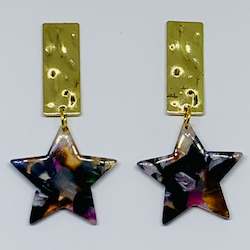 Jewellery: Golden Bar & Star Drop Earrings