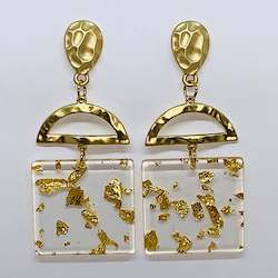 Golden Deco Square Drop Earrings