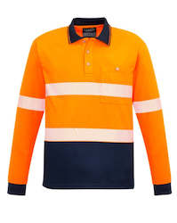 Protective clothing: SYZMIK LS Segmented Polo Orange Navy