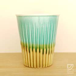 Coffee Cup - Turquoise & Gold Fluted