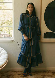Tallitha Cotton/Silk Shirt Dress in Navy/Husk