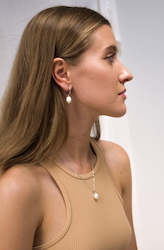 Womenswear: Grace Pearl Huggie Earrings - Silver