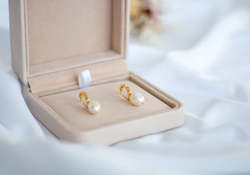 Womenswear: Grace Pearl Huggie Earrings - Gold