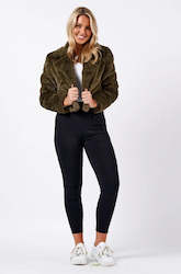 Womenswear: Faux Fur Cropped Jacket - Khaki