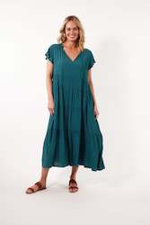 Womenswear: Botanical Tiered Dress - Teal