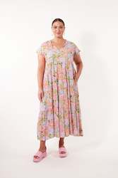Womenswear: Botanical Tiered Dress - Sunset Hydrangea