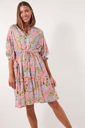 Womenswear: Botanical Tie Dress - Sunset Hydrangea