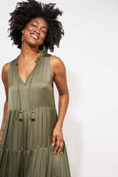 Womenswear: Barbados Tiered Maxi Dress - Khaki