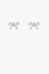 Bow Sparkle Earrings - Silver