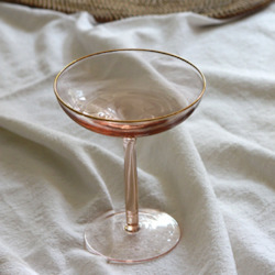 Kitchen Dining: Pink Gold Rimmed Coupe Glass