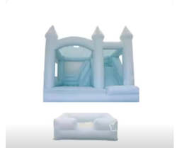 Pastel Blue Bounce House With Slide And Ballpit