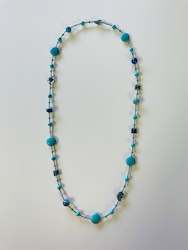 Natural Turquoise Howlite and Crystal Beaded Necklace