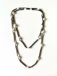 Clothing wholesaling: Pearl and Onyx Long Beaded Necklace