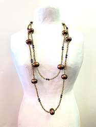 Long Crystal and Pearl Beaded Necklace