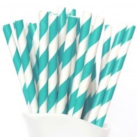 Aqua stripe paper straws 50pk