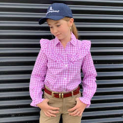 Girls: Frill Shirt - Lilac Gingham