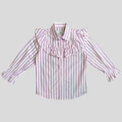 Girls: Delilah Frill Shirt - Bubblegum Pink Stripe