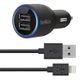 Dual Car Charger with Lightning to USB Cable (10 Watt/2.1 Amp Per Port)