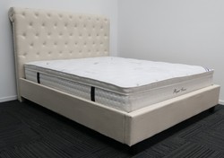 Products: King high headbord cream upholstered bed &. Pillow top mattress