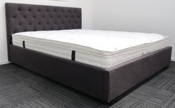 Double charcoal upholstered bed &. Pillow top mattress