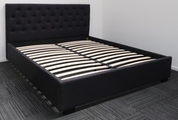 Products: Double black upholstered bed frame