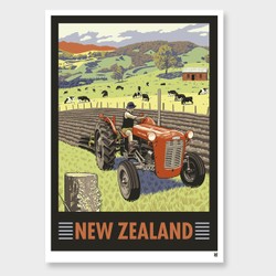 Products: New zealand tractor art print by ross murray