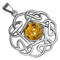 Jewellery: Amber Round Celtic Knot Sterling Silver Pendant
