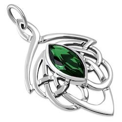 Jewellery: Celtic Sterling Silver Pendant set w Green CZ