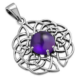 Jewellery: Celtic Knot Sterling Silver Pendant set w Amethyst