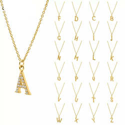 Jewellery: Alphabet Cubic Zirconia Gold Plated Sterling Silver Necklace