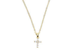 Jewellery: Cross Cubic Zirconia Gold Plated Sterling Silver Necklace