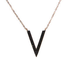 Black Cubic Zirconia Sterling Silver Rose Gold Plated Necklace