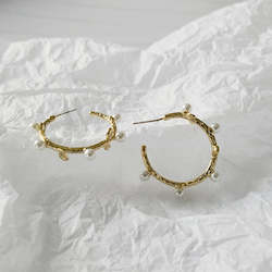 Jewellery: Gold Round Mini Pearl Hoop Earrings