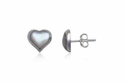 Jewellery: Mother of Pearl Heart Sterling Silver Earrings