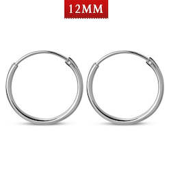 Jewellery: Hoop 1.2mm/12mm Plain Round Sterling Silver Earrings