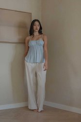 Ruched Bodice Top in Sky Blue