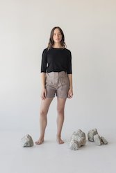 Clothing: High-waist Linen Shorts with Origami Belt