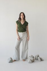 Clothing: High-waist Linen Pants with Origami Belt