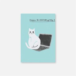 Cat Birthday Card - Laptop Cat