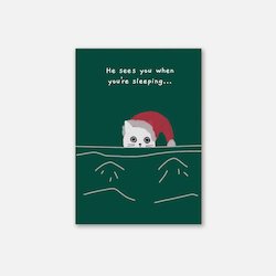 Cat Christmas Card - He Sees You When You're Sleeping