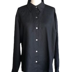 Flaxbloom Della Black Relaxed-Fit Linen Shirt