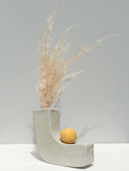 End Of Line: END OF LINE- Balanced Sculptural Vase with mustard ball